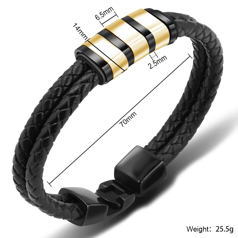 Wholesale Jewelry Customized Multi-Layer Braided Leather Bracelet for Men Stainless Steel Family Name Beads Wedding Party Gift