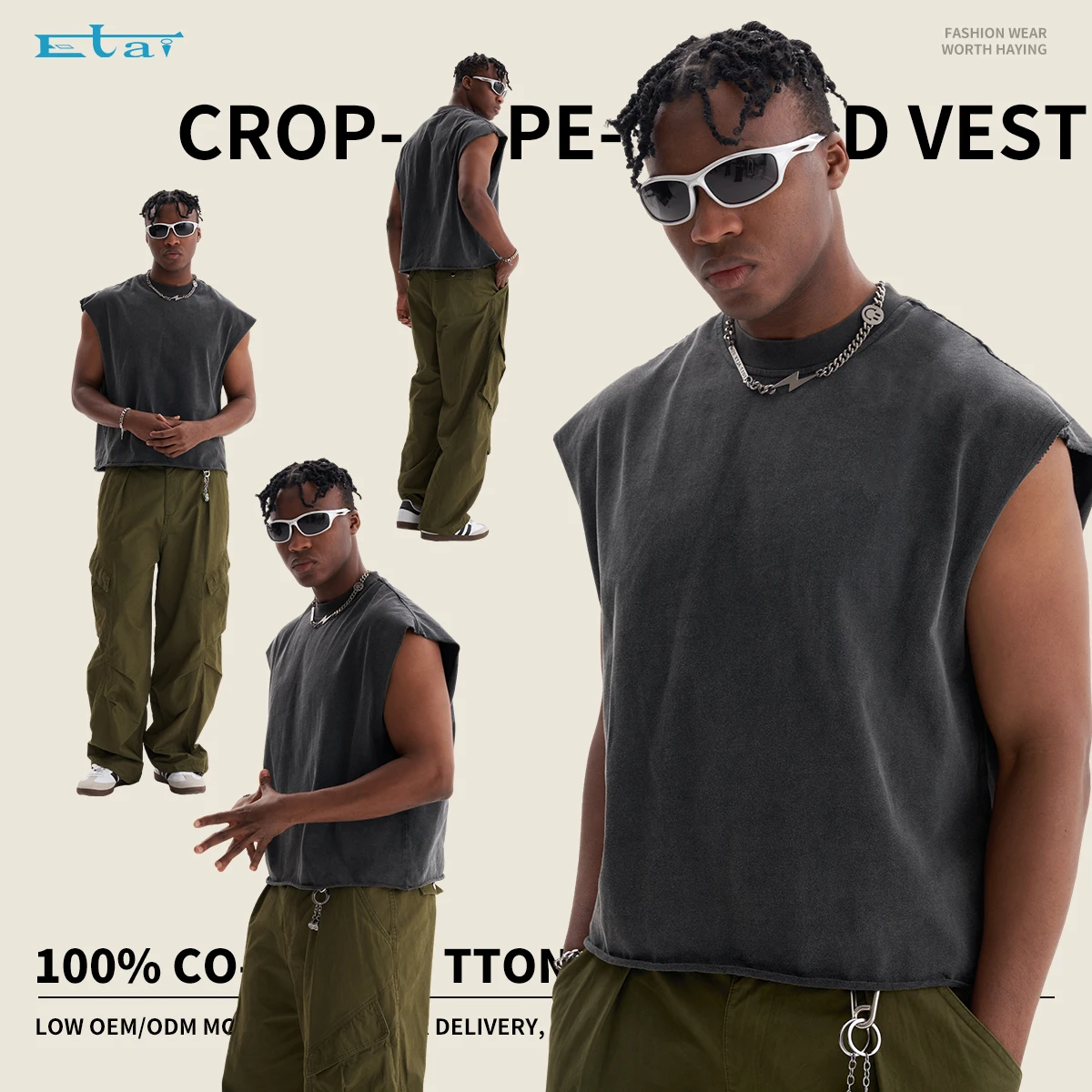 hot sell wash boxy fit cropped tank top tee streetwear fashion casual vintage sleeveless t shirt vest for men