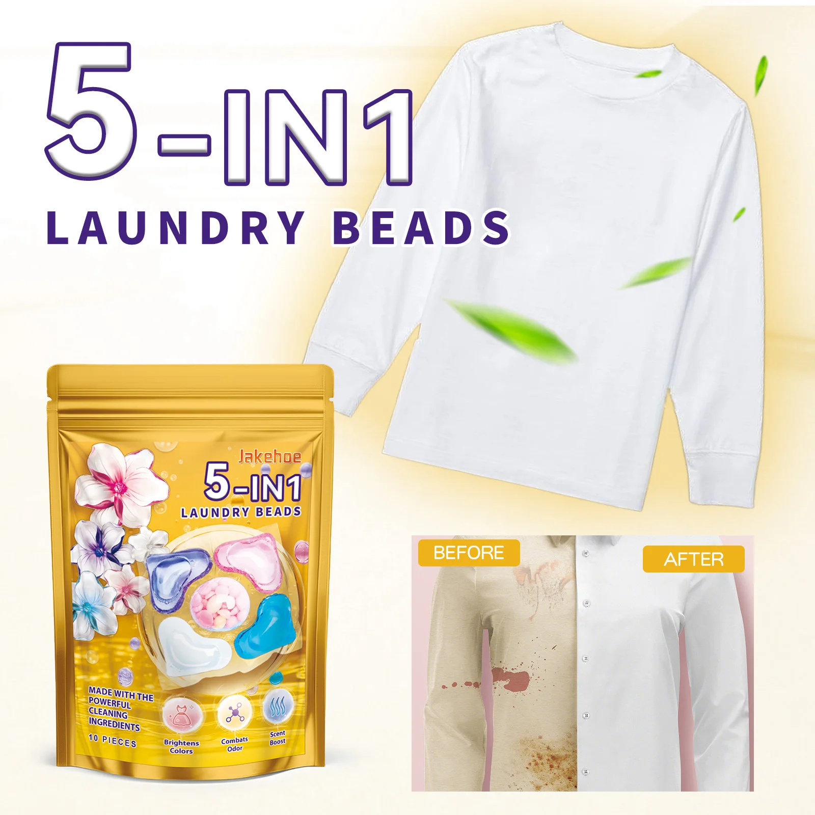 Private Label Jakehoe 5 in 1 Laundry Beads Dark Spot Removal Eco-Friendly Laundry Detergent Pods Beads