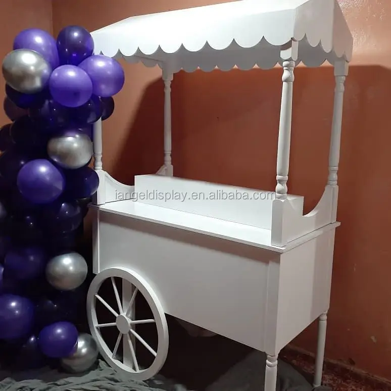 Iangel custom sells wedding party white cotton candy wooden candy cart with wheels