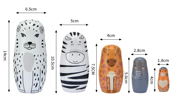 2024 New Design Paint animal Children Custom Nesting Russia Doll Toy Wooden Matryoshka