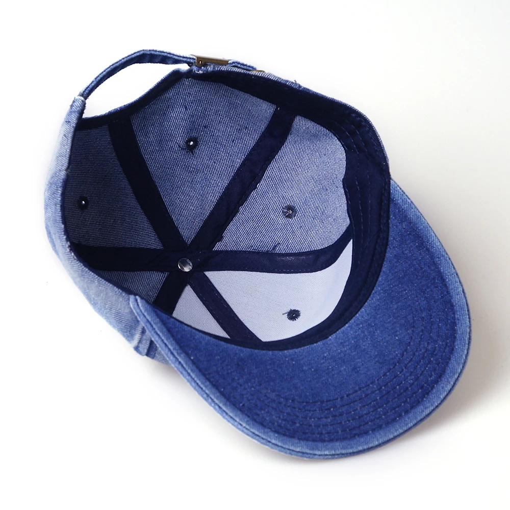 Hot Selling unstructured 6 Panel Flat Bill Custom Printed Logo Enzyme Washed Denim Snapback Cap Acid Wash Jeans Strapback Hat