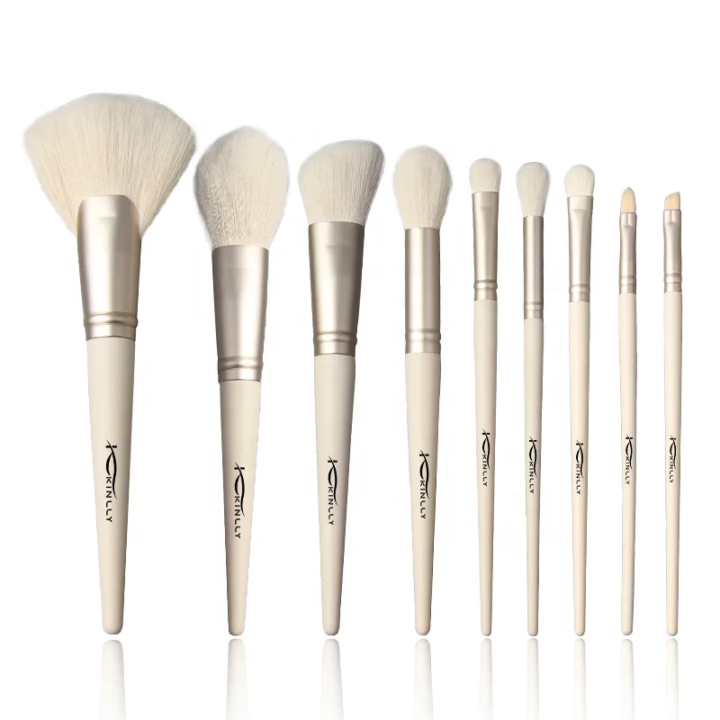 Custom Vegan Handmade Makeup Brush Set 9 Pcs White Handle Vegan Make Up Brushes With Pouch