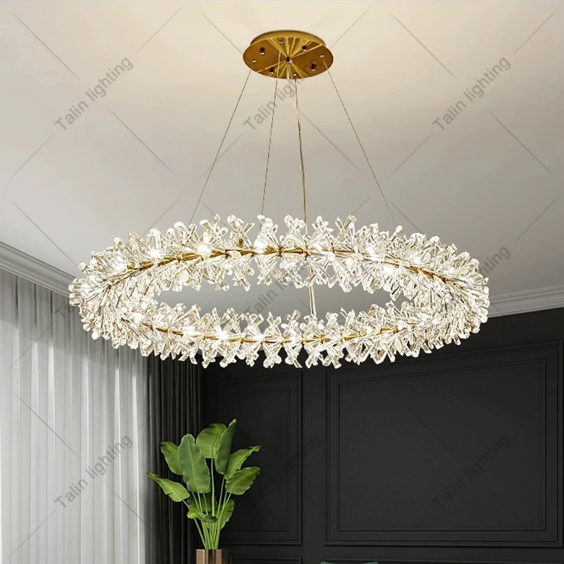 Crystal Chandelier lighting Luxury Pendant Light For Living Room Decoration Ring Crystal Decor Light Residential Lamps For Home