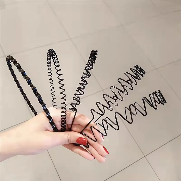 Fashion movement metal man head band black wavy hair women head band