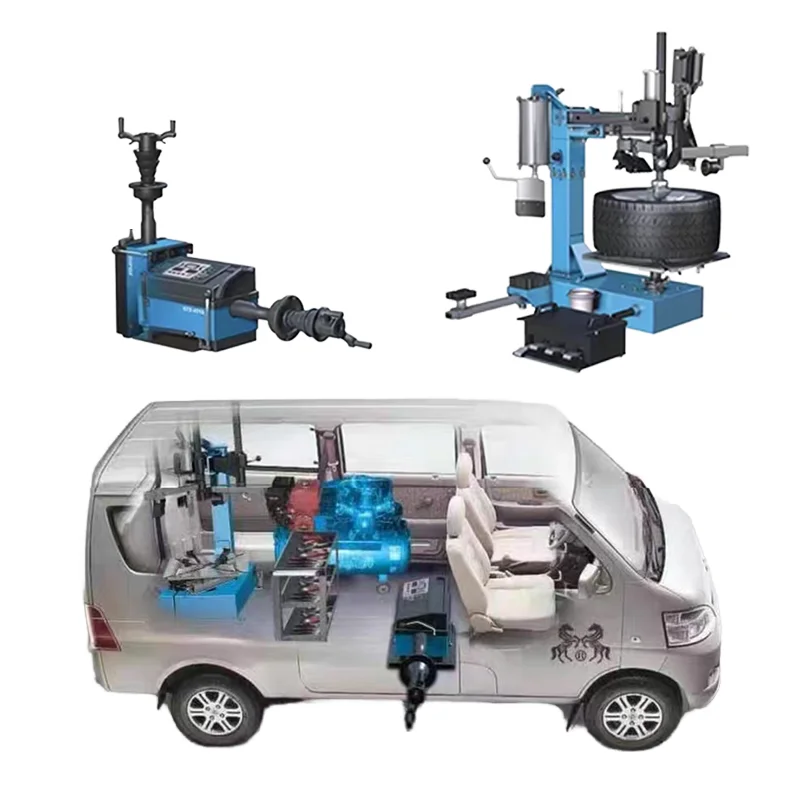 Mobile tire changer and wheel balaner machine for road service Movable tyre changing machine and wheel balancing machine