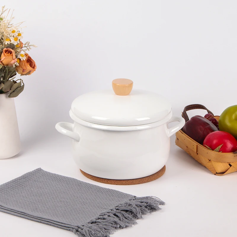 Japanese Style 18/22CM Enamel Casserole Household Cartoon Cooking Pot Enamel Lid Cookware Thickened Stewpot Soup Pot