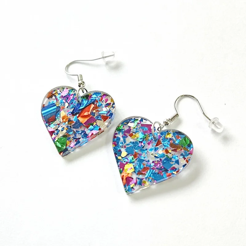 2024 New Acrylic Valentine Glitter Earrings Heart Shape Earring For Gifts Woman