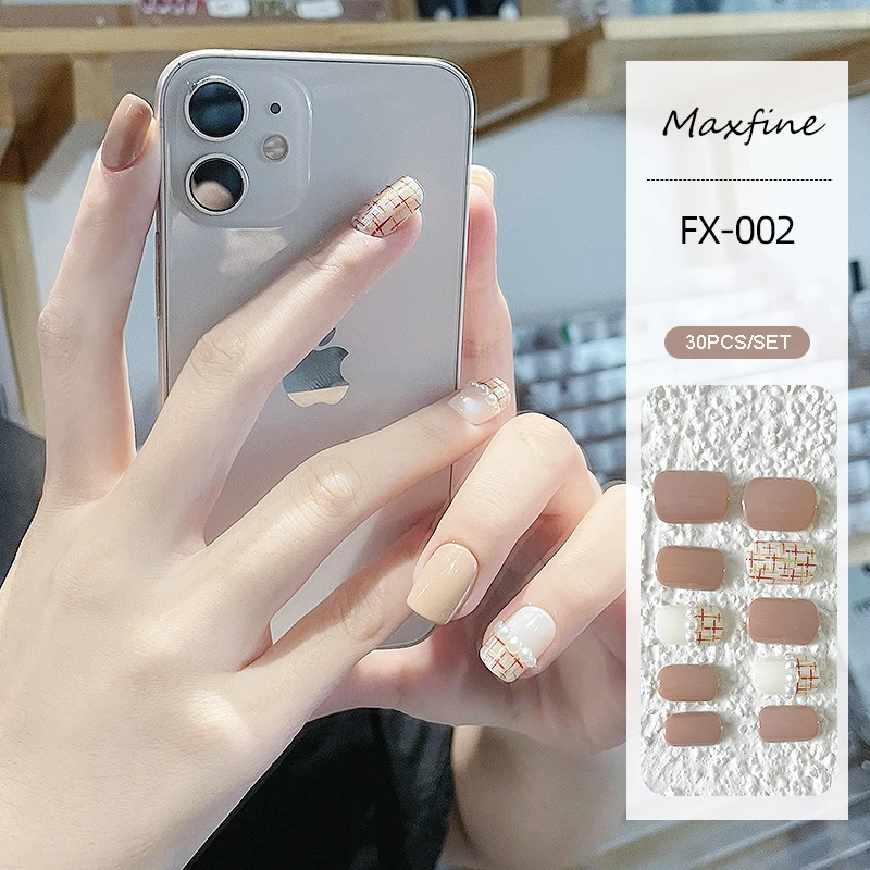 Reusable Fake Press On Finger Nails Full Cover False Wearable Nail Tips 30Pcs Artificial Fingernails