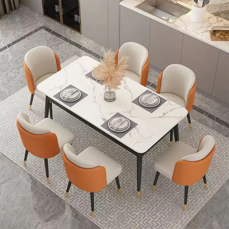 Light luxury marble dining table and chair combination rectangular small apartment home dining table set