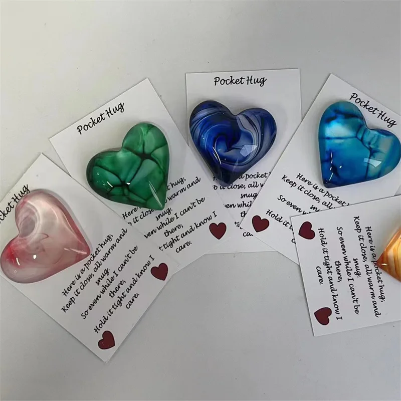 40mm Carv Gemstones Crystals Healing love Gemstone Colorful Glass Pocket Hug Puffy Hearts for Gift