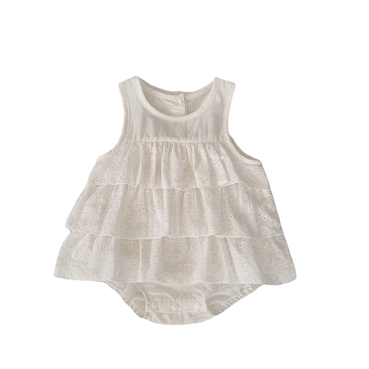 Autumn Baby Rompers Versatile Solid Color Lace Wrap Vest Thin Buttocks Support Knitted Outfit One Year Old Crawling
