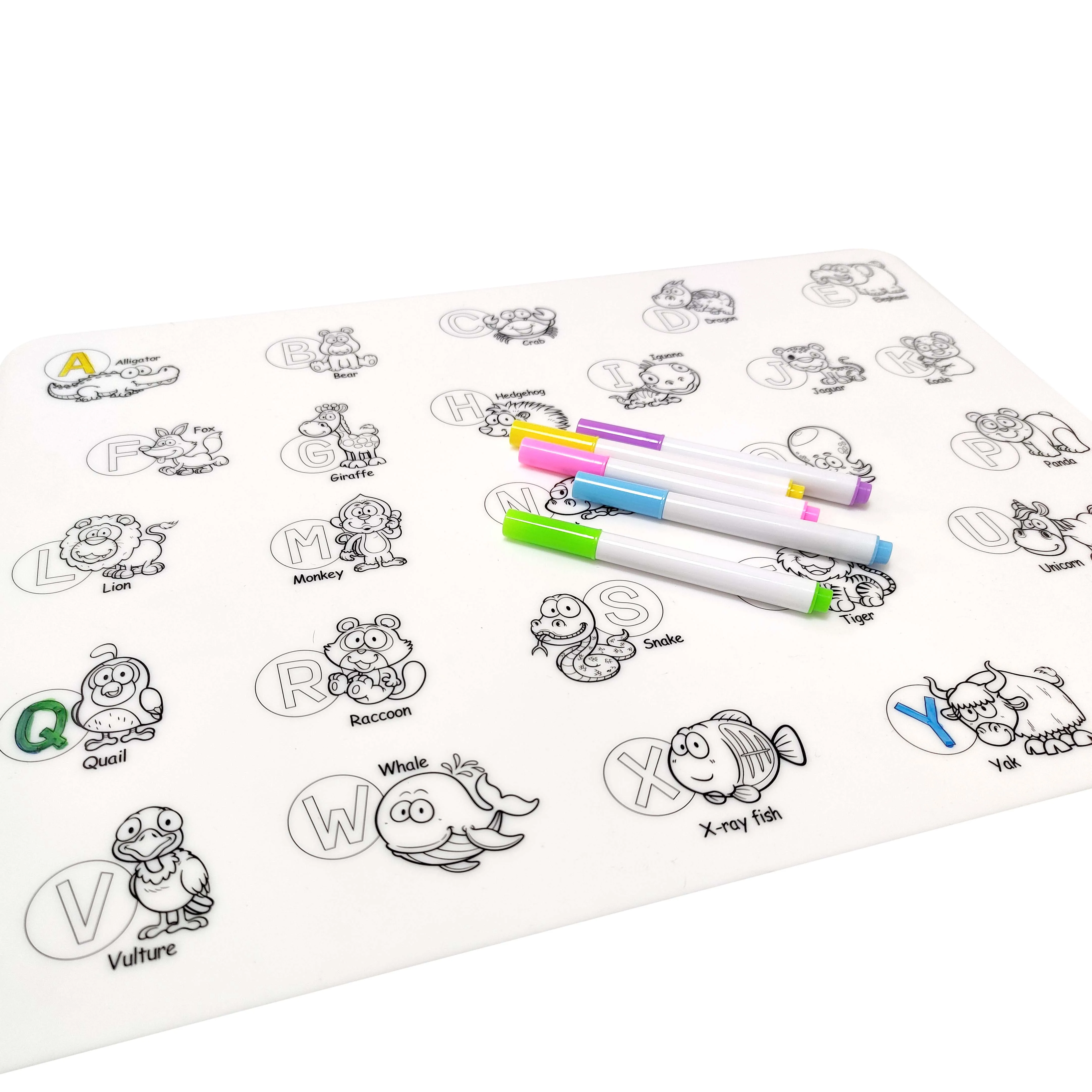 Custom BPA Free Eco-friendly  Washable Silicone Kids  Placemat  for Painting Drawing  Silicone Coloring Table Mat