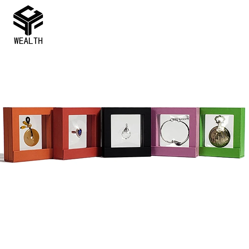 Jewelry 3d Floating Pe Film Suspension Box Transparent Jewelry Display Showcase Storage Ring Earrings Dustproof Packaging Box