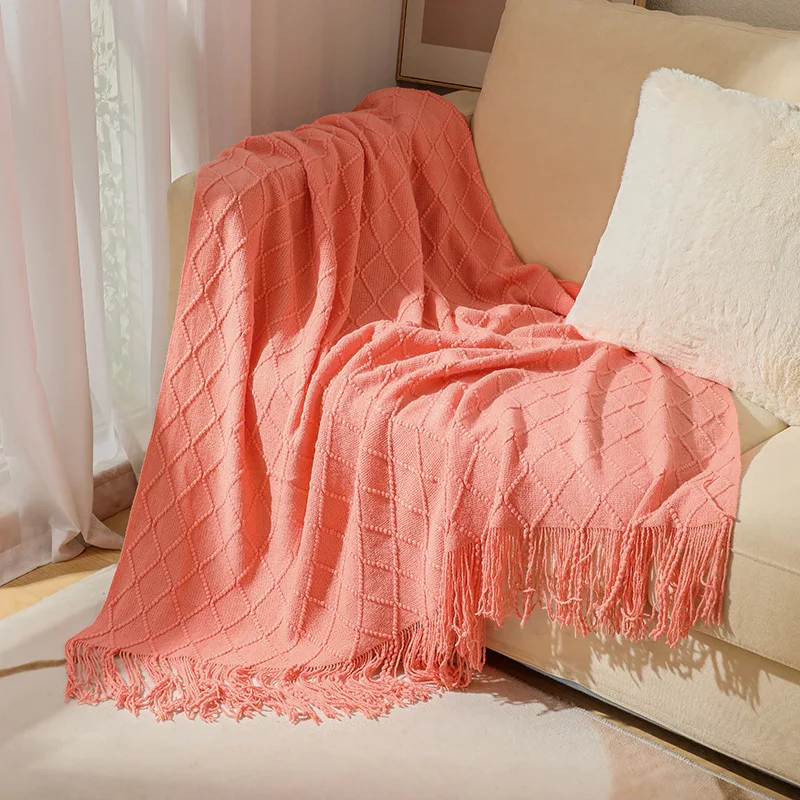 High Quality Acrylic Textured Solid Decorative Throw Lightweight Knitted Blanket For Bed And Sofa