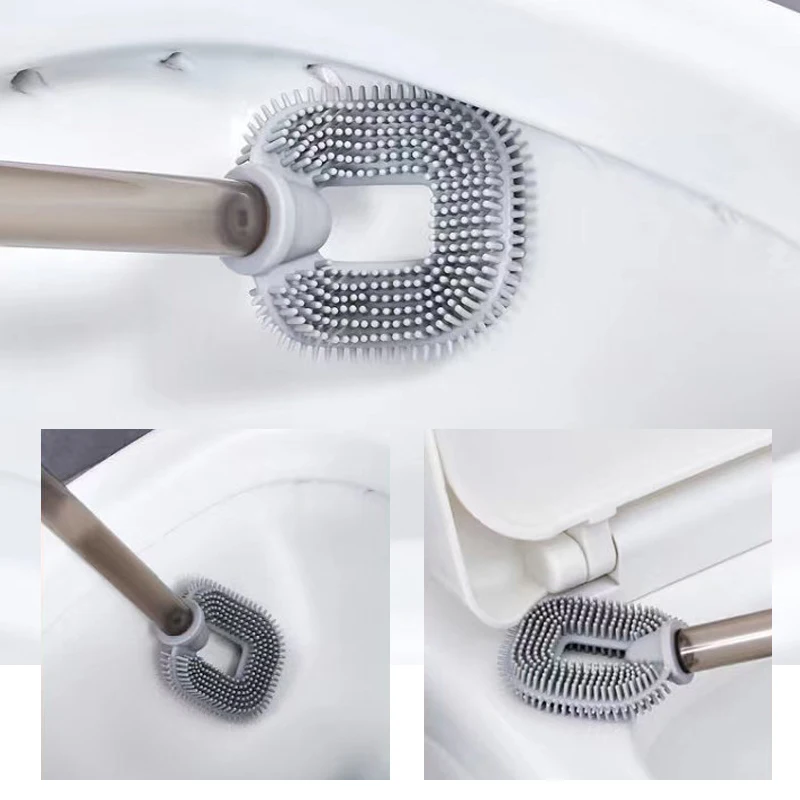 2025 New Trend PP Bathroom Cleaning Wall Mounted Silicone Toilet Brush Set with Detergent