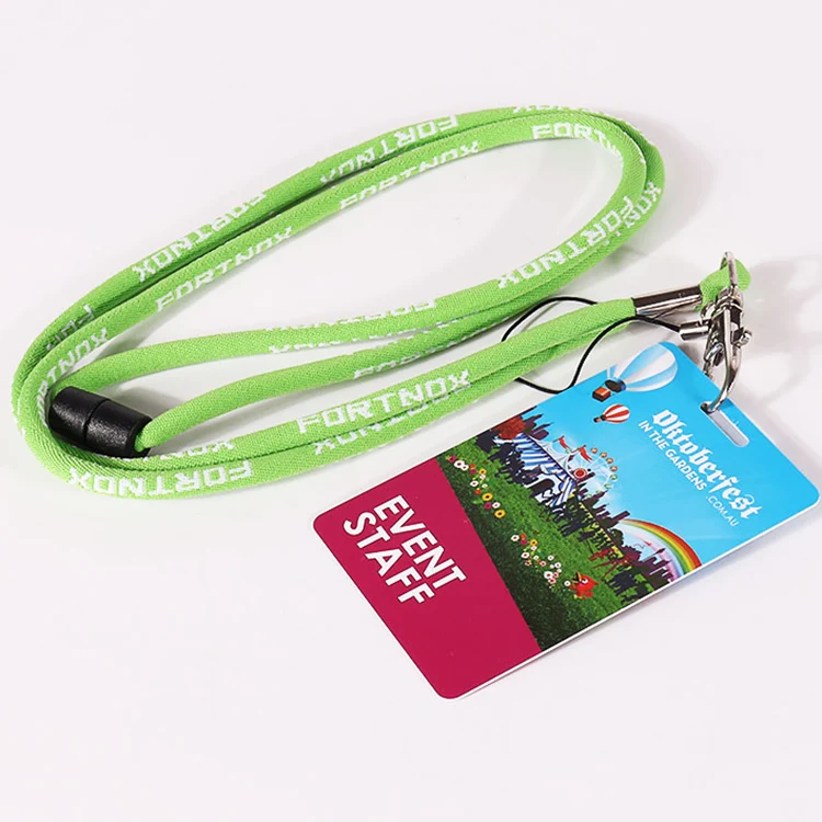 green rope lanyards safety long lanyard with woven label PVC NFC RFID card lanyard