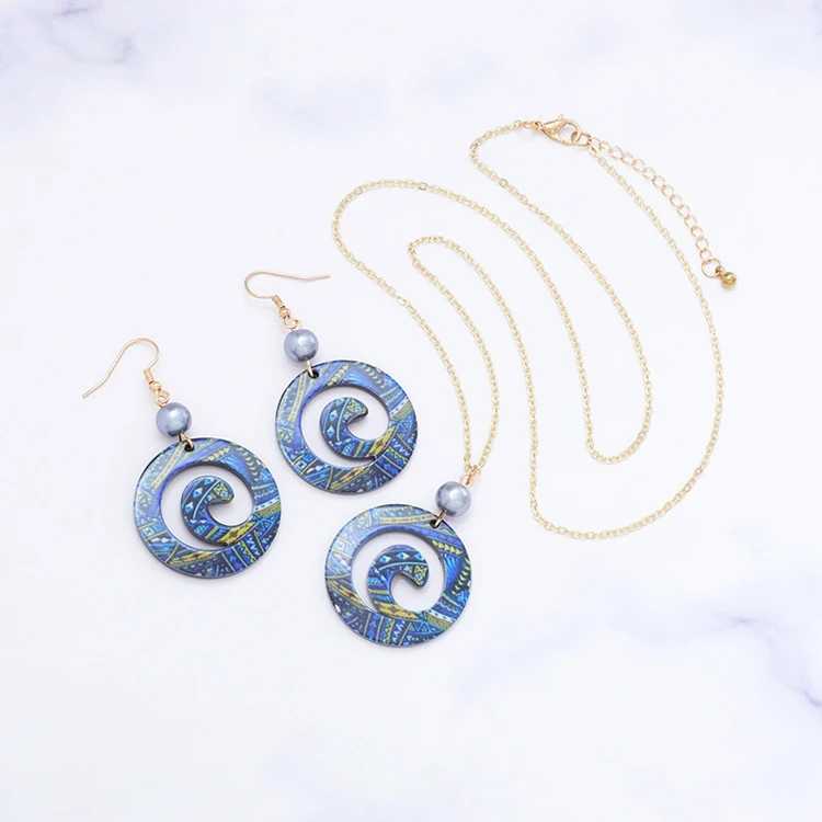 Hawaiian tropical ethnic style suit series fashion color drop flower acrylic earrings necklace for women