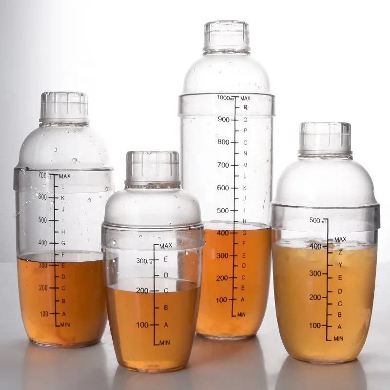 Barwares PC Cristal Drinking Mixer Bottle Bubble Tea Shaker Cup Plastic Transparent Bar Cocktail Ice Shaker with Measurements