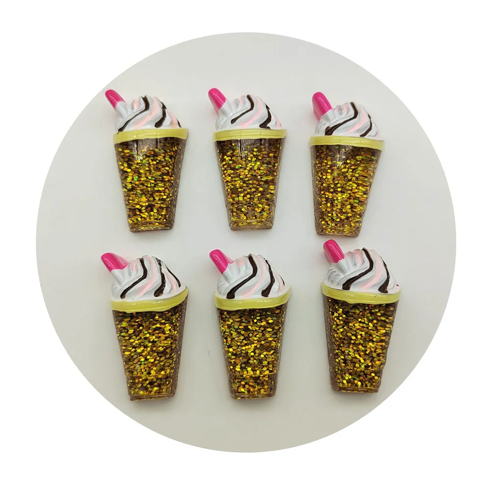 100pcs Simulation Glitter Resin Drink Bottle Figurine Mini Cup Food Crafts Flatback Cabochon Decor Earring Keychain Accessories