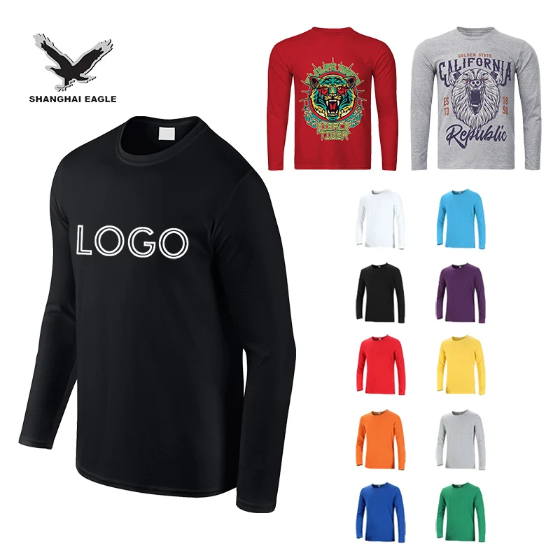 Рекламная футболка большого размера унисекс с круглым вырезом и принтом логотипа на заказ хлопковые мужские футболки с длинным рукавом