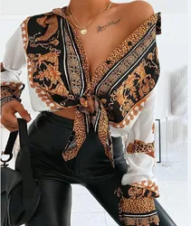 Baroque Leopard Print Casual Shirt Long Sleeve Top Ladies For Women Sexy Blouses