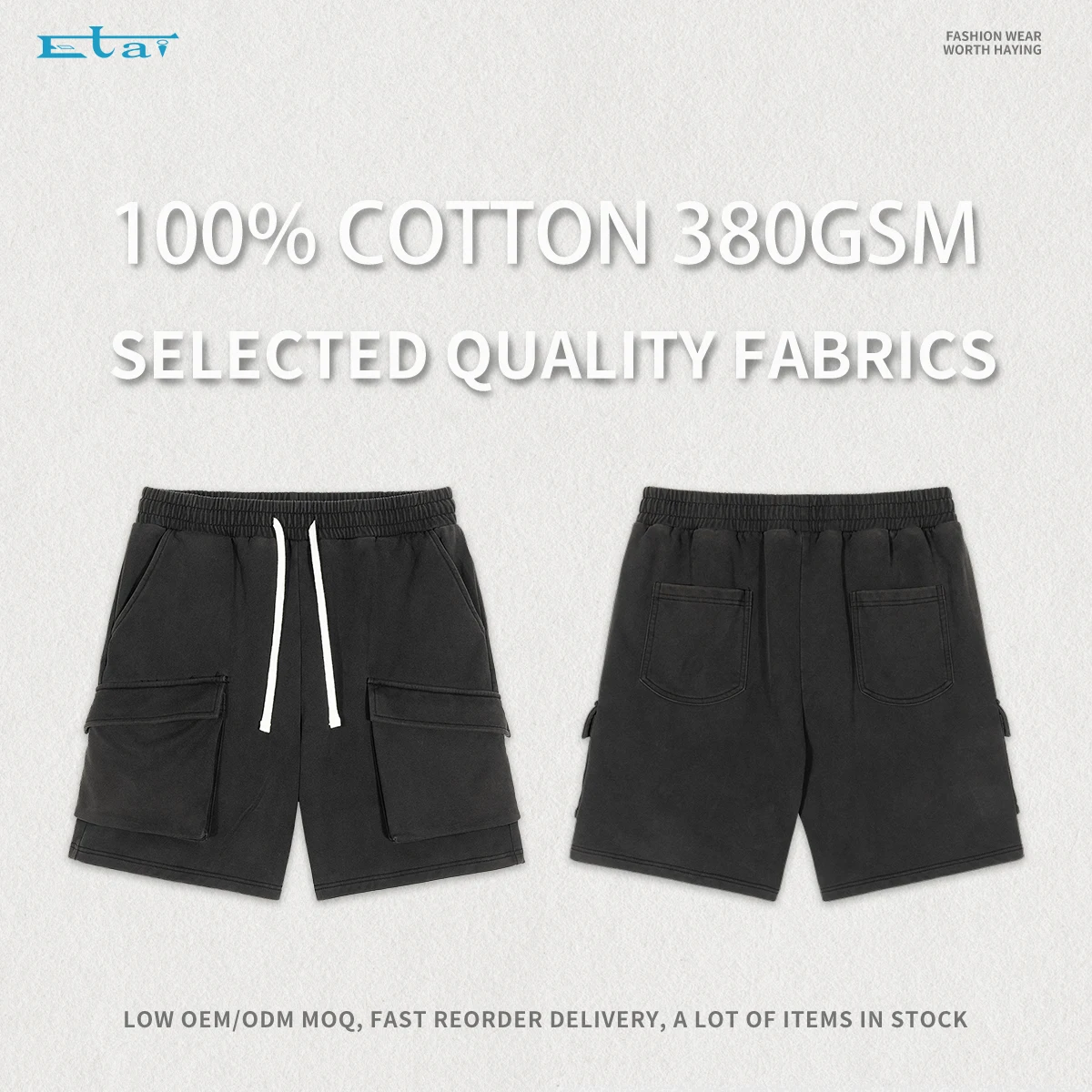 2024 New vintage washed work shorts pants baggy blank cargos shorts men