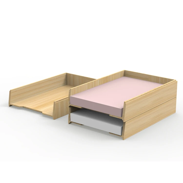 Bamboo File Desk Organizer Paper Sorter Letter Tray With 3 Dividers