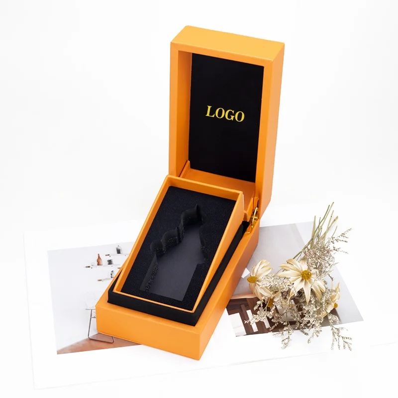 Custom Logo Orange PU Leather Wood Arabic Perfume Bottle Gift Boxes Wooden Watch Box  Luxury Premium Perfume Gift Box Packaging