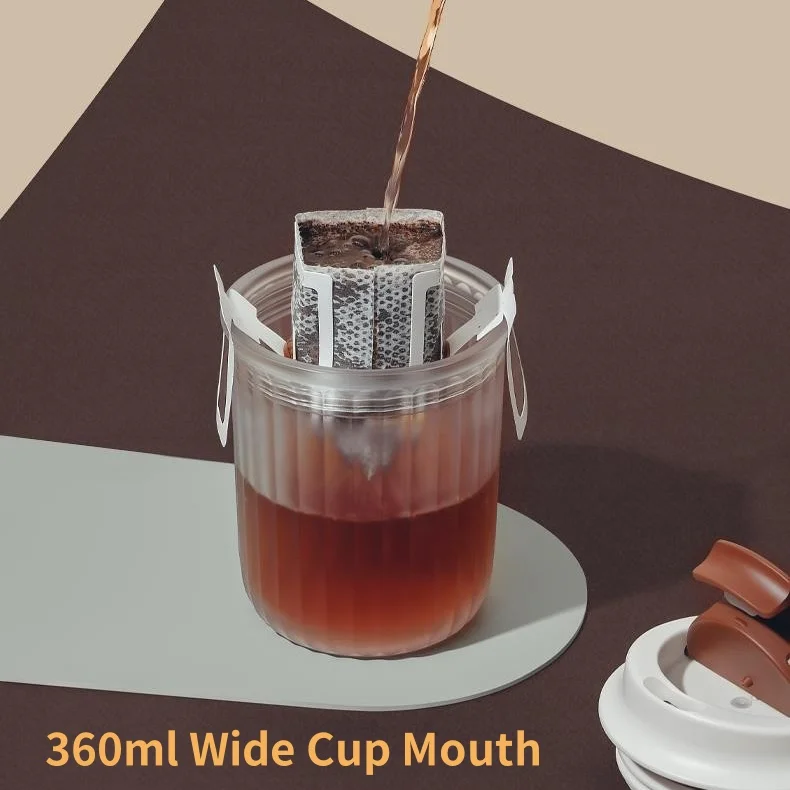360ML BPA-free  Food Grade Tritan Material Coffee Cup with Lid and Hand Grip Reusable Coffee Cups Double Wall Tumbler