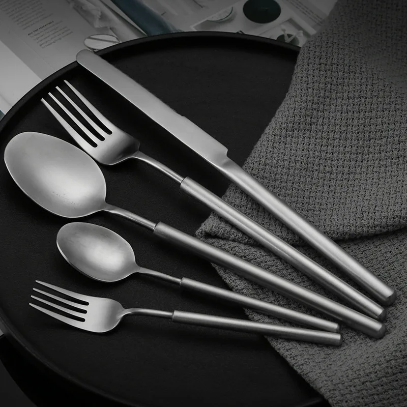 Hot Sell 304 Stainless Steel Cutlery Black Flatware Matte Knife Fork And Spoon Silverware For Restaurants
