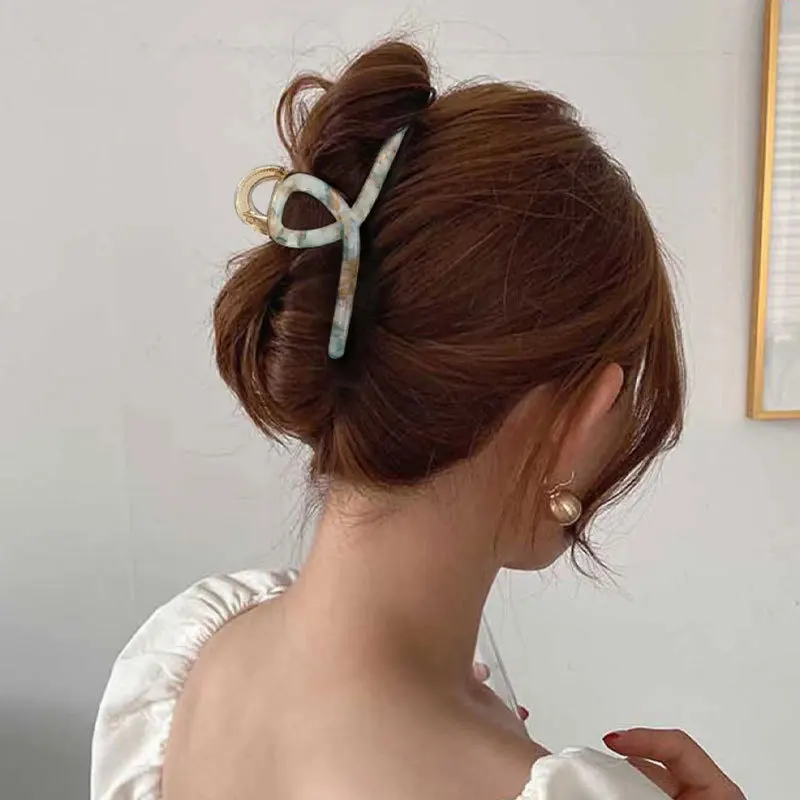 Korean women 11cm large Tortoise Shell Hair claws Crab Leopard big claw hollow jumbo metal acetate hair claw clips