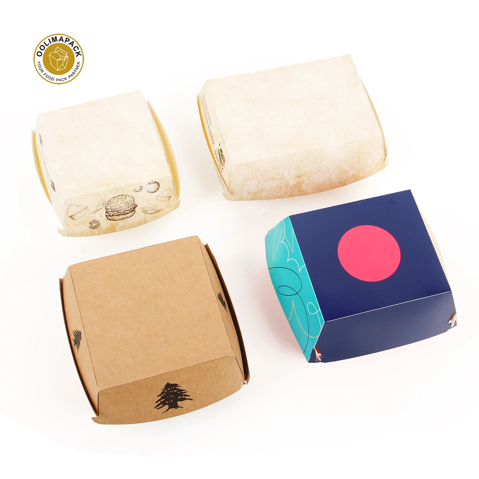 OOLIMAPACK Takeaway Burger Packaging Kraft Paper Box Custom Hamburger Box Packaging