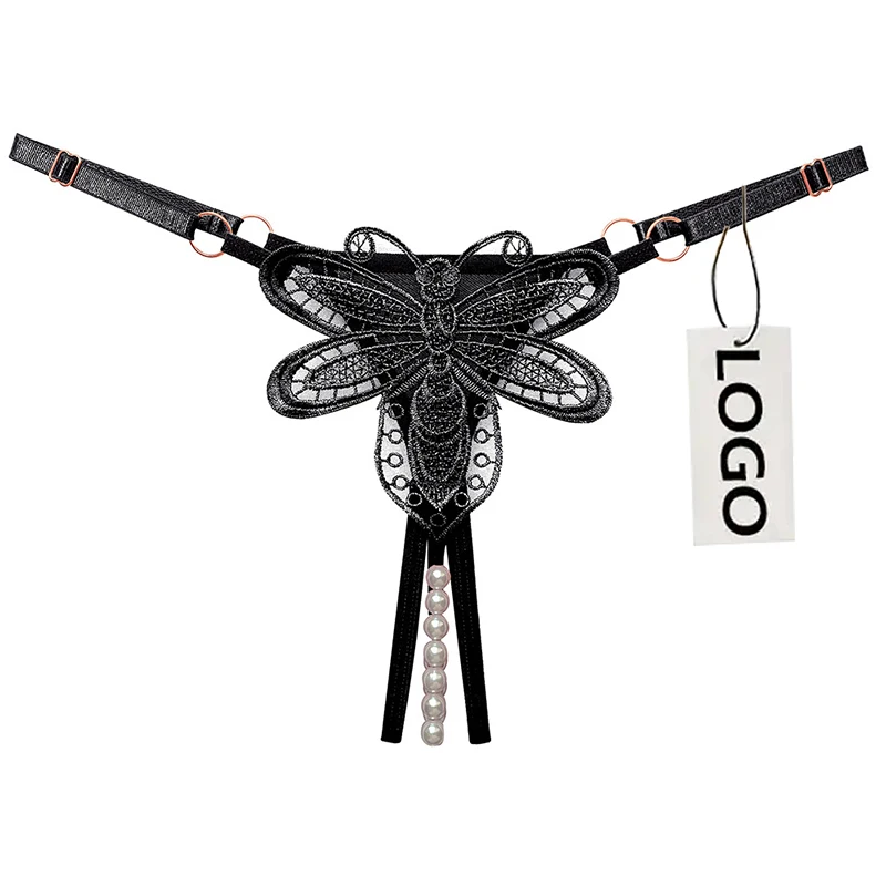 Sexy Lace Butterfly g string Embroidered Erotic Lingerie crotchless Pearl Panties Sexy Women open crotch sexy thong