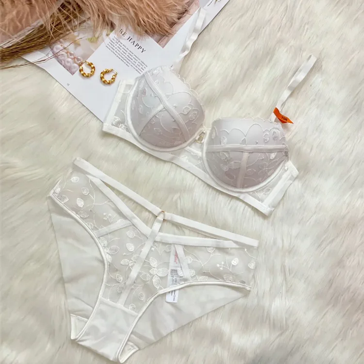 Cheap price high quality women lingerie set lace bra & brief set hollow lace small print adjustable bra set bra