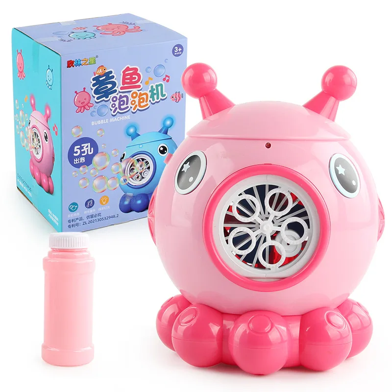 Bubble blower animal cartoon octopus automatic 5 holes bubbles maker wholesale kids bubble machine with music and light