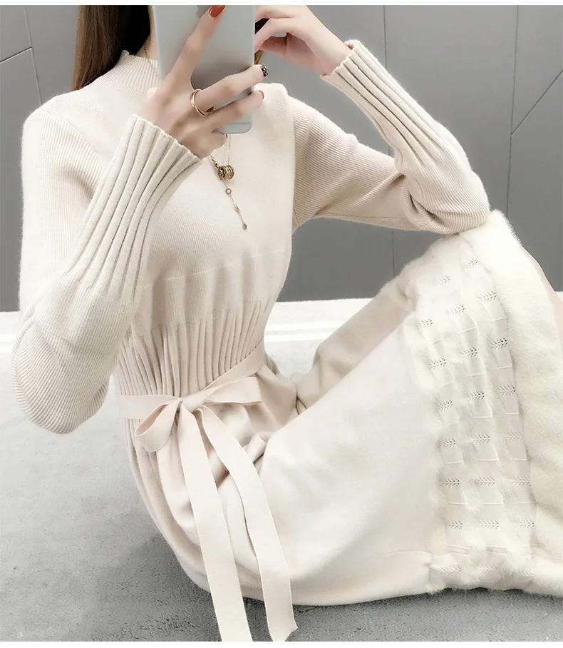2020 spring new arrival high neck slim fit lovely girls long sweater
