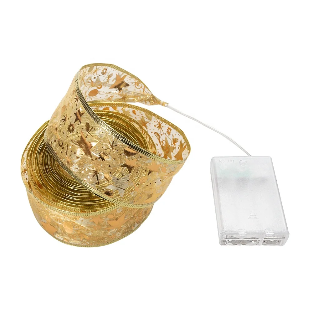 Christmas Tree Ribbon Lights 10M Copper Wire Ribbon Glowing Bows Led Fairy Strings Lights Ribbon Christmas  With Led Light