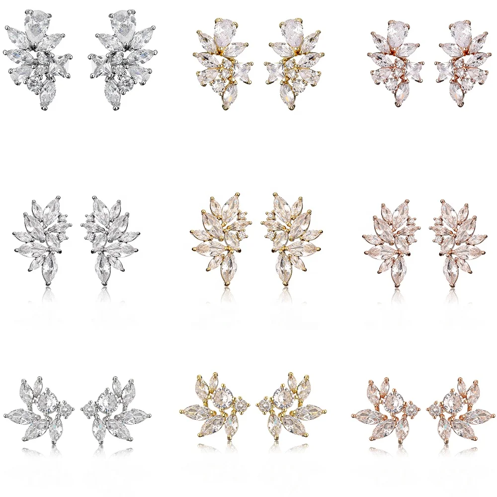 RAKOL EP480 fancy gold plated geometric small studs earrings cubic zirconia earrings jewelry women