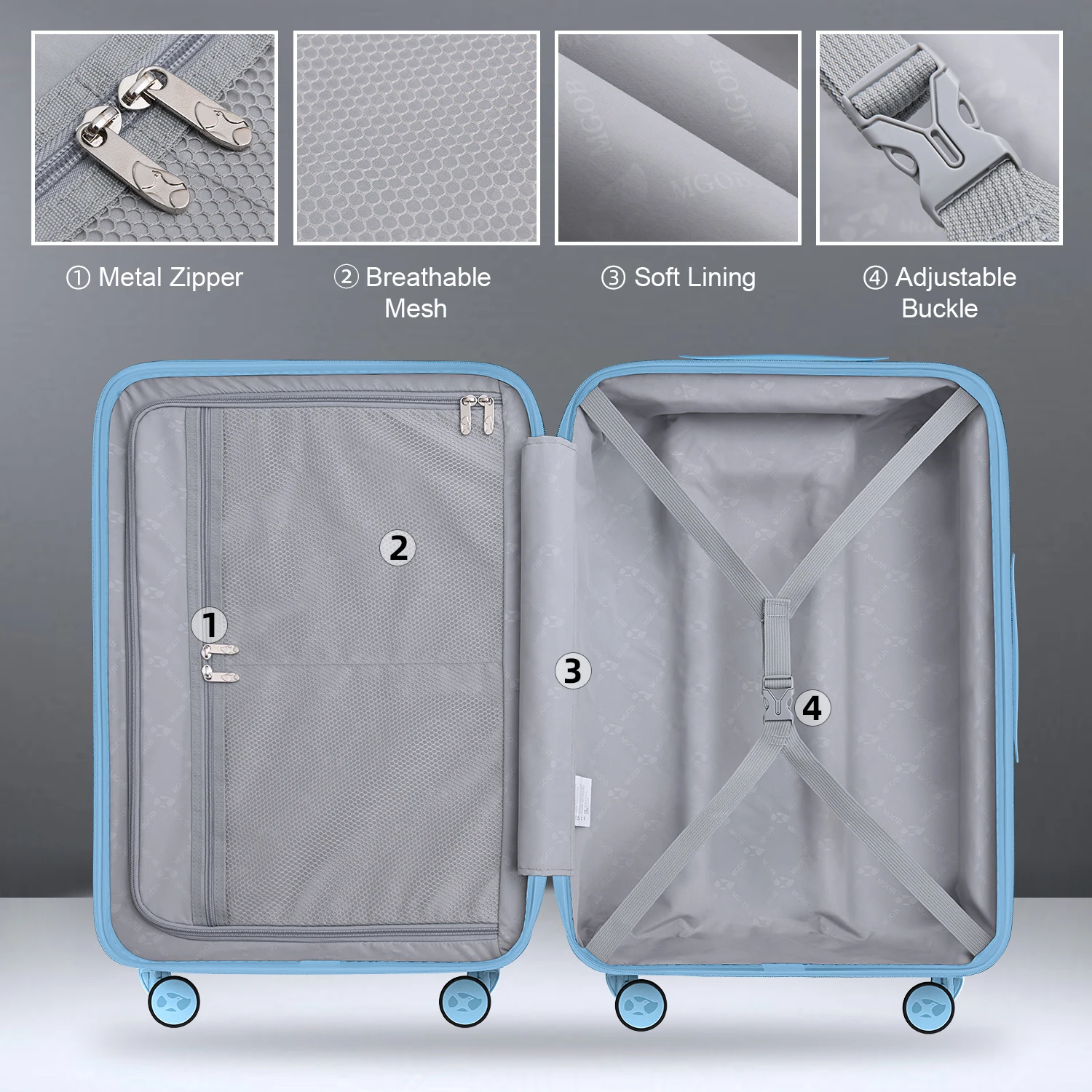 Hot Sell OEM Lightweight Checked Suitcase 3 Pieces Sets MGB Brands Luggage Fashionable Trolley Luggage Sets For Business Travel