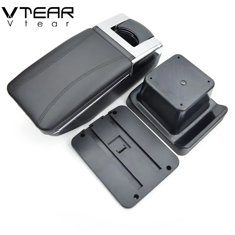 Vtear For VW Touran armrest leather central store storage box red thread car-styling interior ABS arm rest accessories 2016-2018