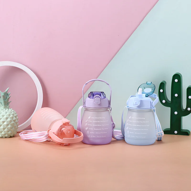 Wholesale  Large Plastic Cups With Straw Portable Water Bottle With Time Marker Portable Kettle