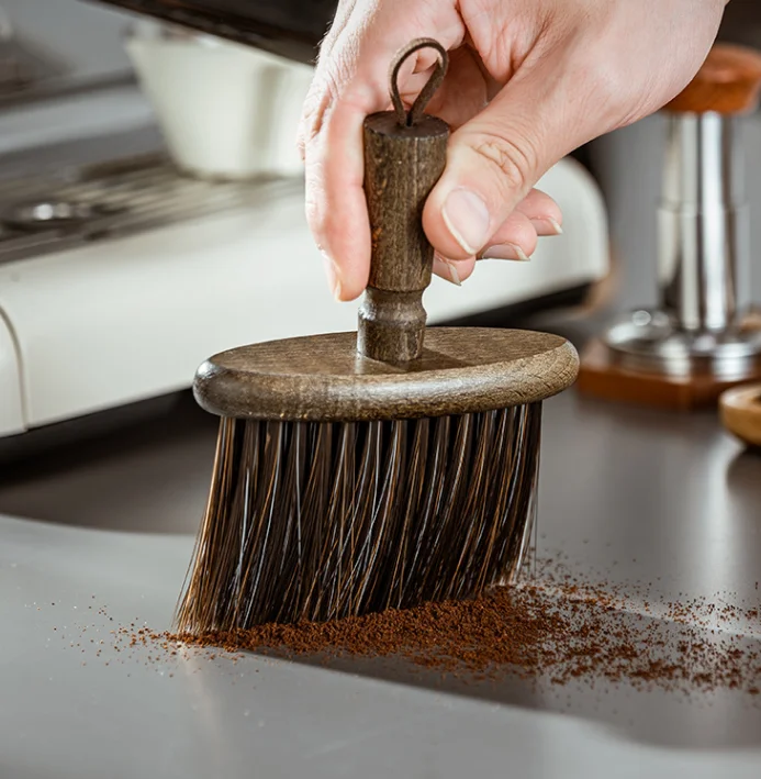 Coffee Machine Brush Coffee Accessories Cleaning Brush Barista Brush for Coffee Grinder and Espresso Machine  with Walnut Handle