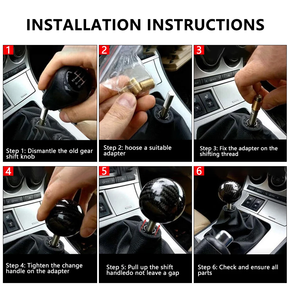 JDM Auto 5/6 Speed Ball Shift Knob Carbon Fiber Gear Shift Knob For Universal