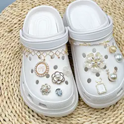 Classic Alloy Rhinestone Pearl Shoe Lace Charms Decoration For Clog Custom Metal Bling Croc Shoe Charms