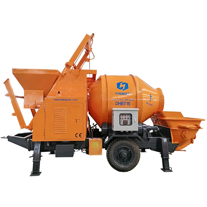 HAMAC portable Trailer Mounted diesel electric mini concrete cement mixers with pumps machines concrete pump mixer