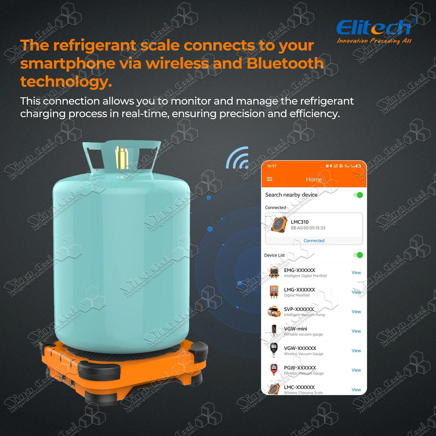 LMC-310 Беспроводная шкала хладагента Elitech фреона с зарядным клапаном 220 фунтов/100 кг