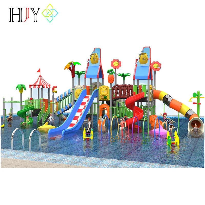 Children plastic kindergarten game set kids outdoor playground swing slide and water slide