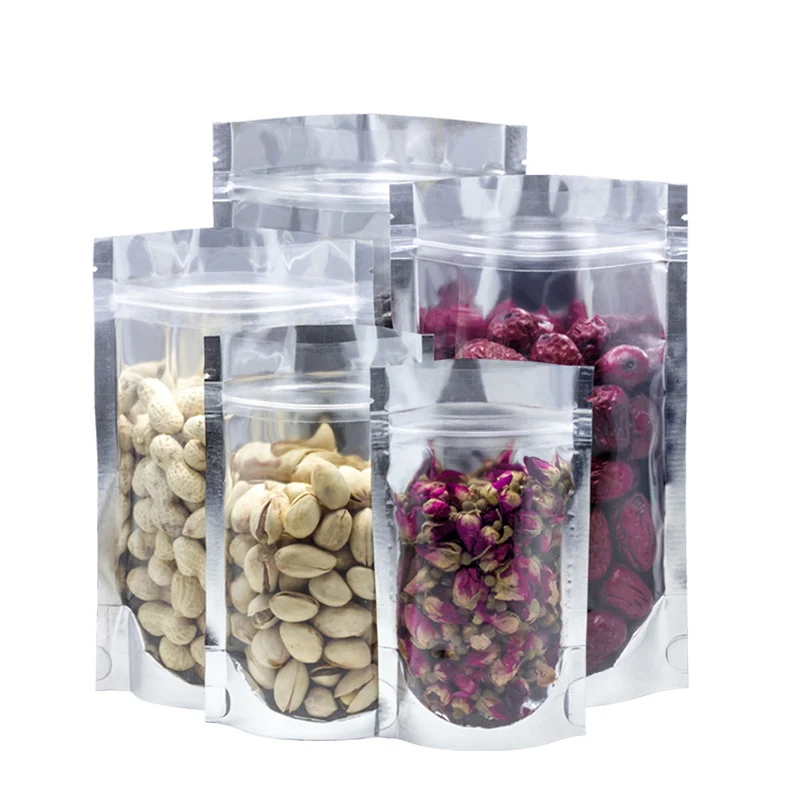 
Custom Wholesale Ziplock Aluminum Foil Cookie Food Front Clear Stand Up Mylar Bags 