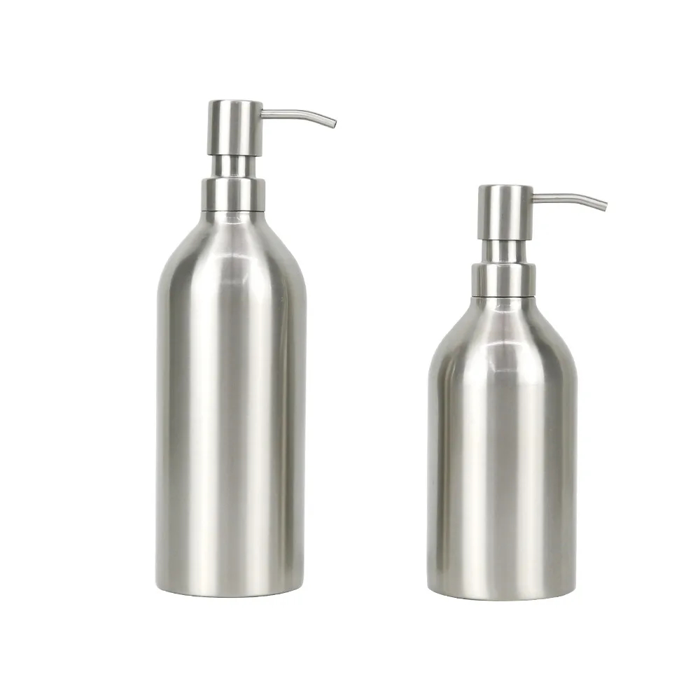 Brushed over table cosmetic 700ml hand sanitiser metal lid stainless steel lotion bottle dispenser pump for hotel room